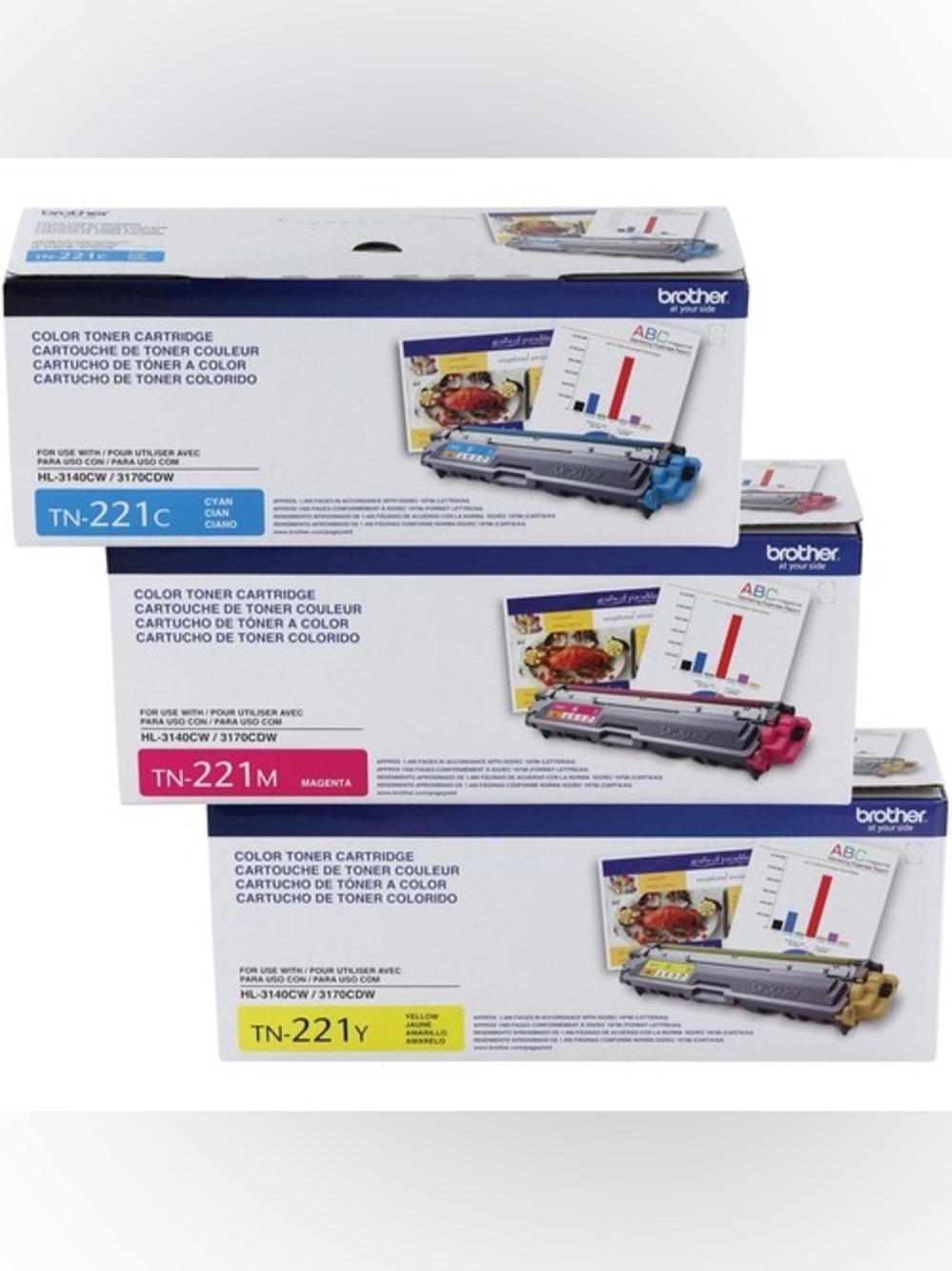 Brother T-225 Color Toner Trio - Cyan Magenta Yellow Boxes